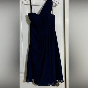 Navy Blue Knee Length Bridesmaid Dress